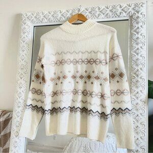 Talbots Cozy Fair Isle Mockneck Sweater Small